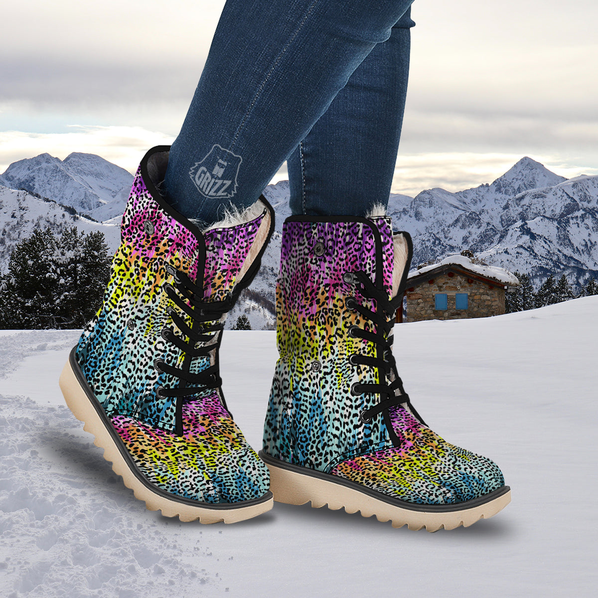 Abstract Vintage Colorful Leopard Print Snow Boots-grizzshop