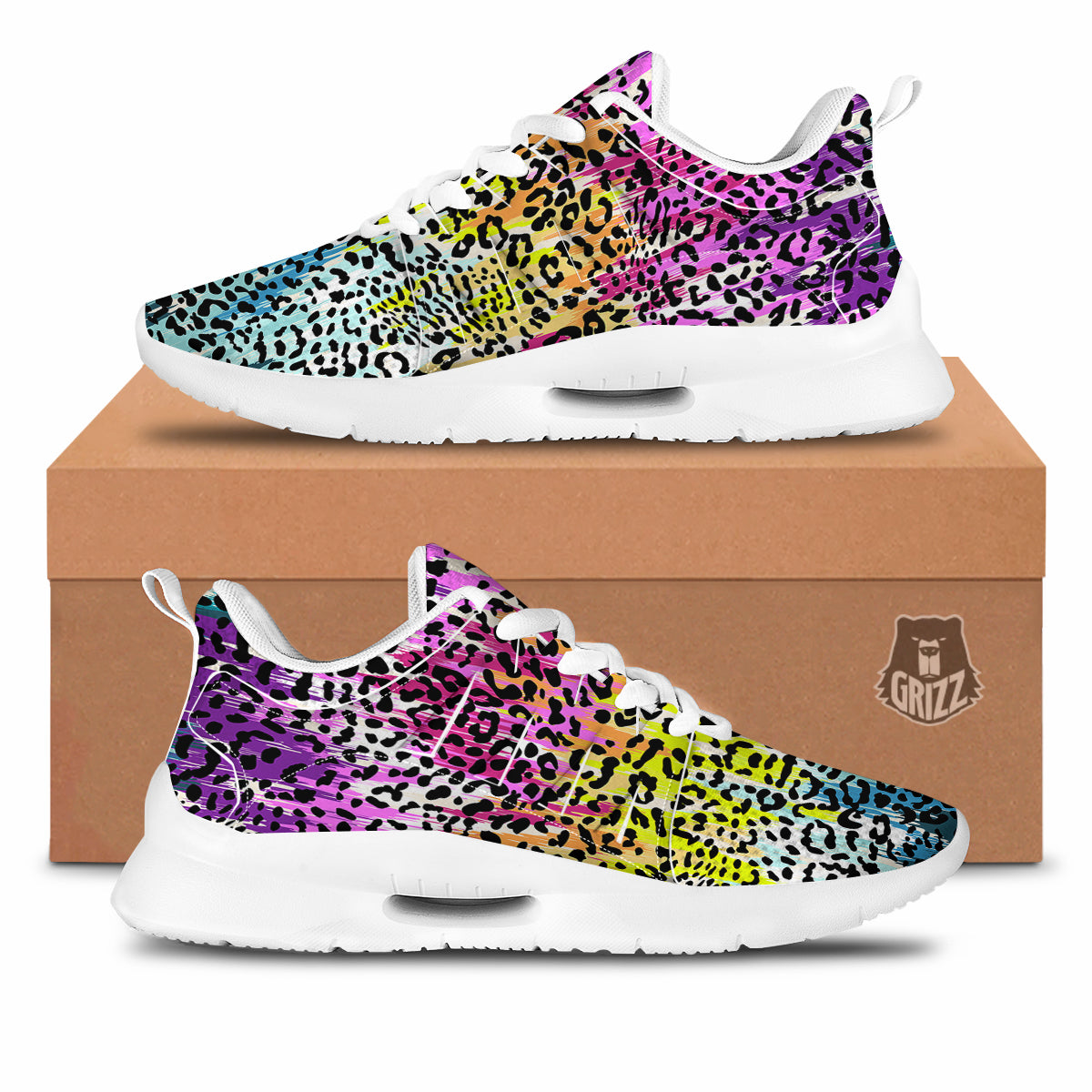 Abstract Vintage Colorful Leopard Print Tennis Shoes-grizzshop