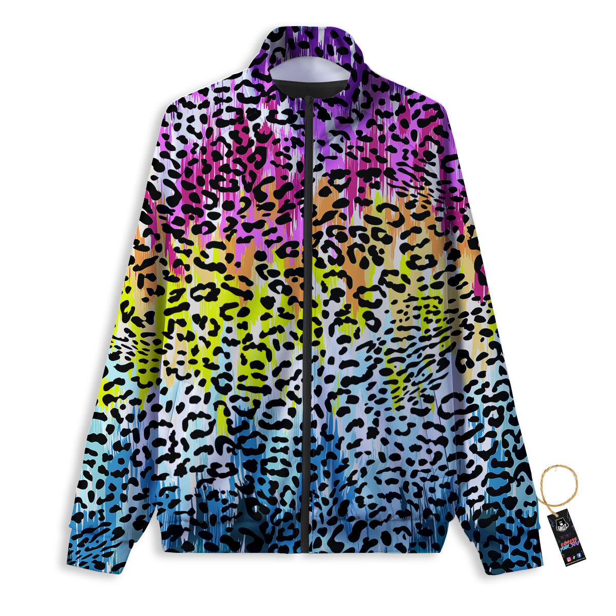 Abstract Vintage Colorful Leopard Print Track Jacket-grizzshop