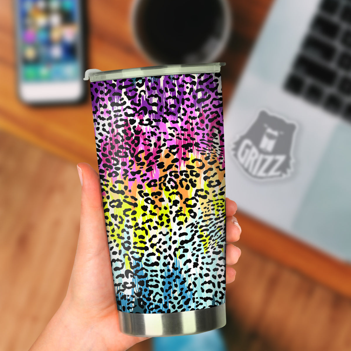 Abstract Vintage Colorful Leopard Print Tumbler-grizzshop