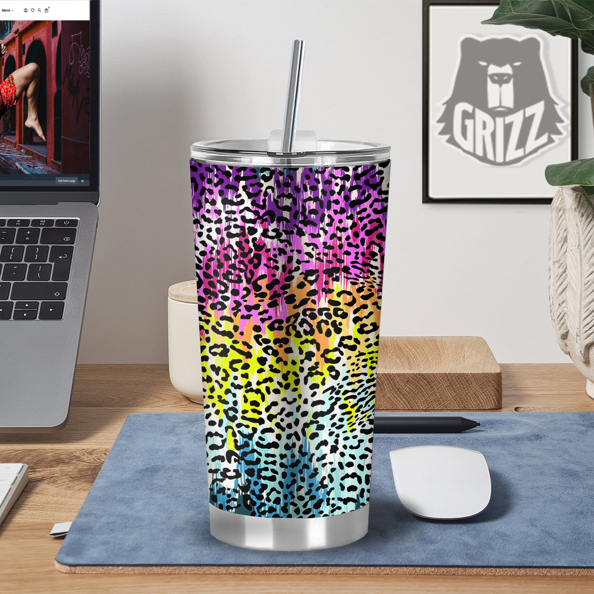 Abstract Vintage Colorful Leopard Print Tumbler-grizzshop