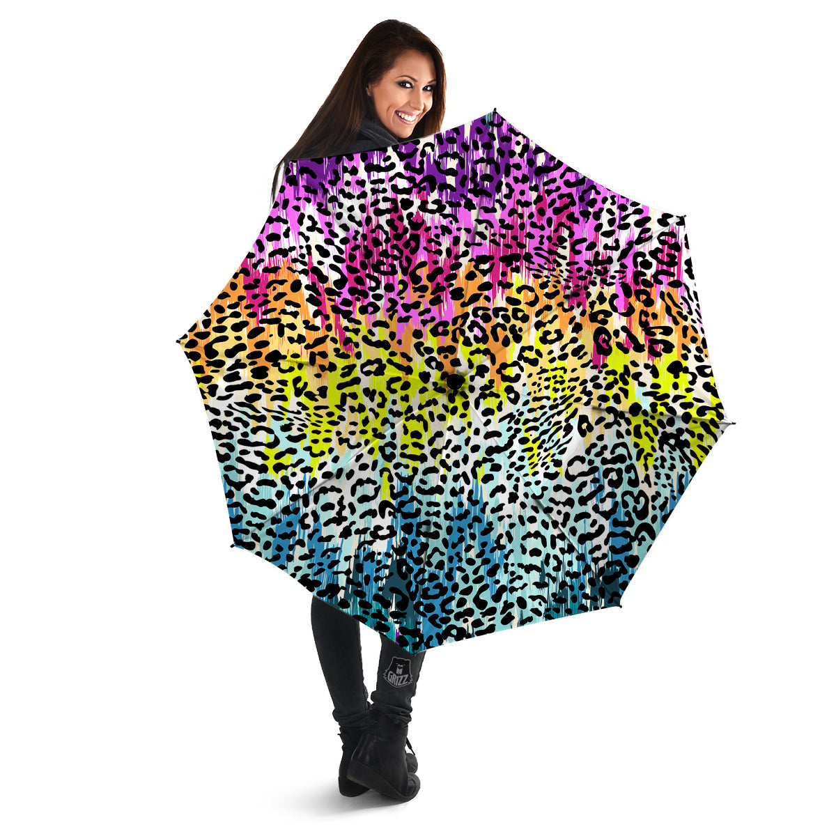 Abstract Vintage Colorful Leopard Print Umbrella-grizzshop