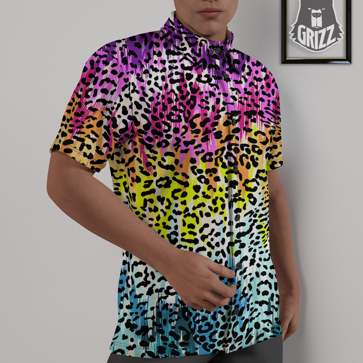 Abstract Vintage Colorful Leopard Print Untucked Shirts-grizzshop