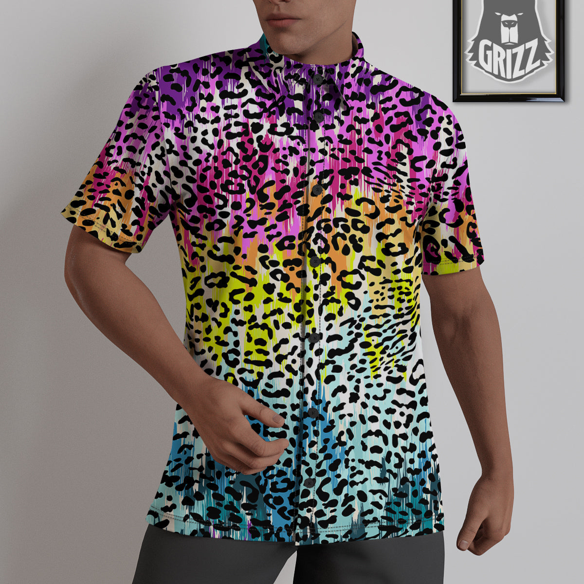 Abstract Vintage Colorful Leopard Print Untucked Shirts-grizzshop