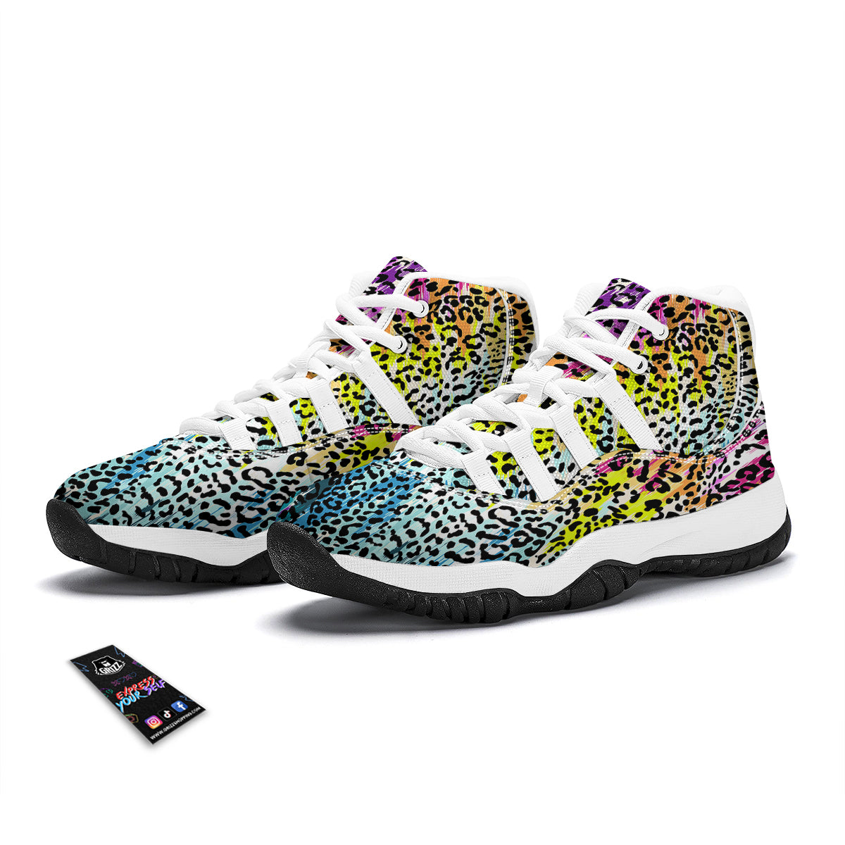 Abstract Vintage Colorful Leopard Print White Bball Shoes-grizzshop