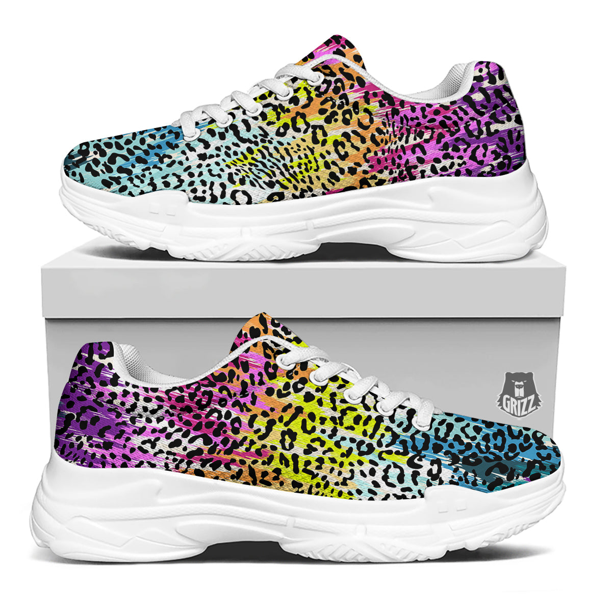 Abstract Vintage Colorful Leopard Print White Chunky Shoes-grizzshop