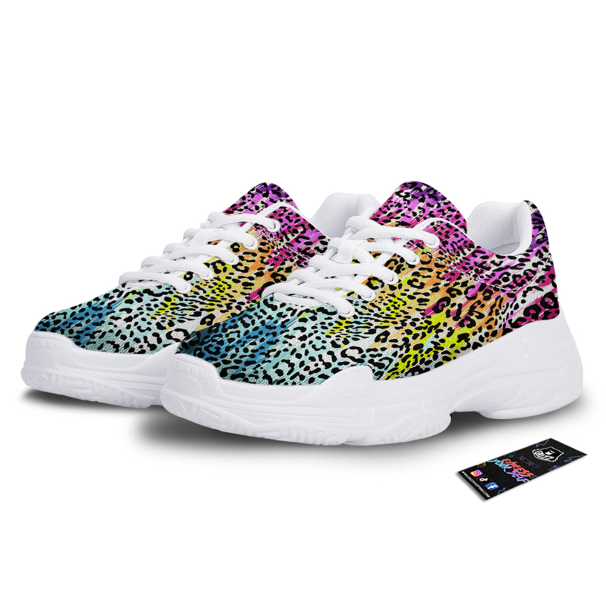 Abstract Vintage Colorful Leopard Print White Chunky Shoes-grizzshop