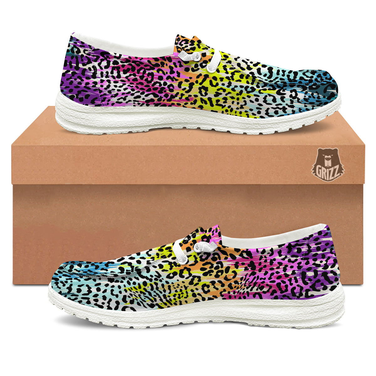 Abstract Vintage Colorful Leopard Print White Loafers-grizzshop
