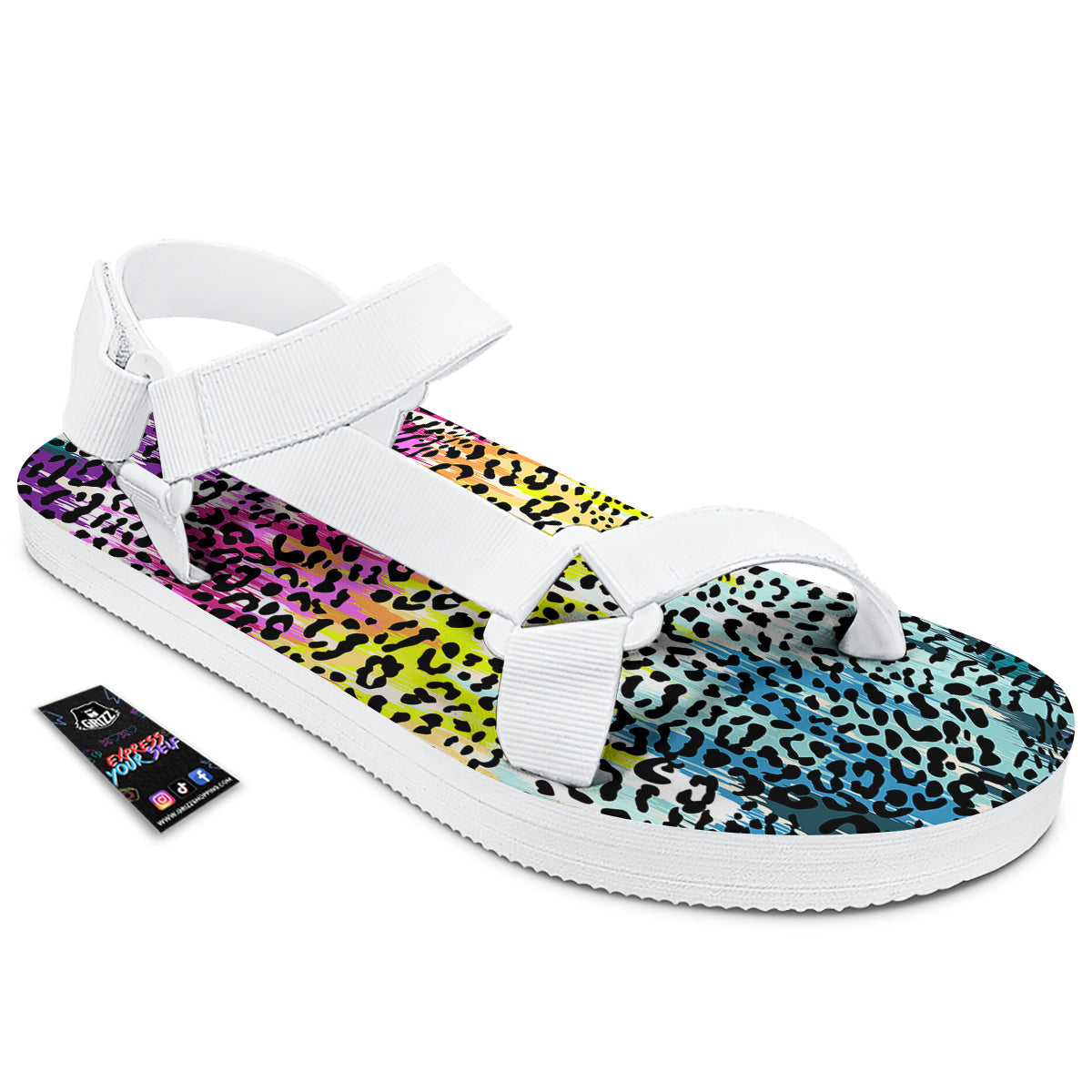 Abstract Vintage Colorful Leopard Print White Open Toe Sandals-grizzshop