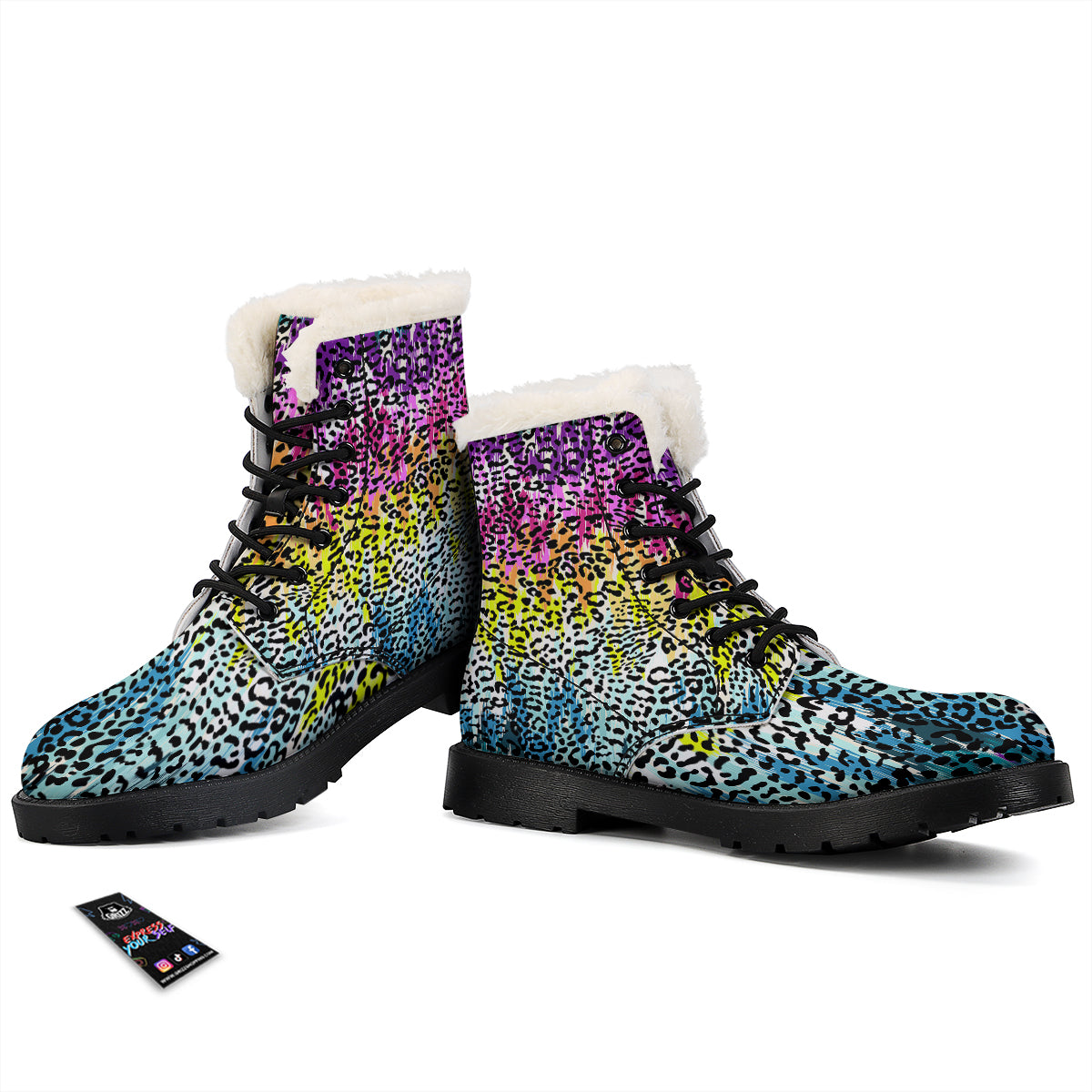 Abstract Vintage Colorful Leopard Print Winter Boots-grizzshop