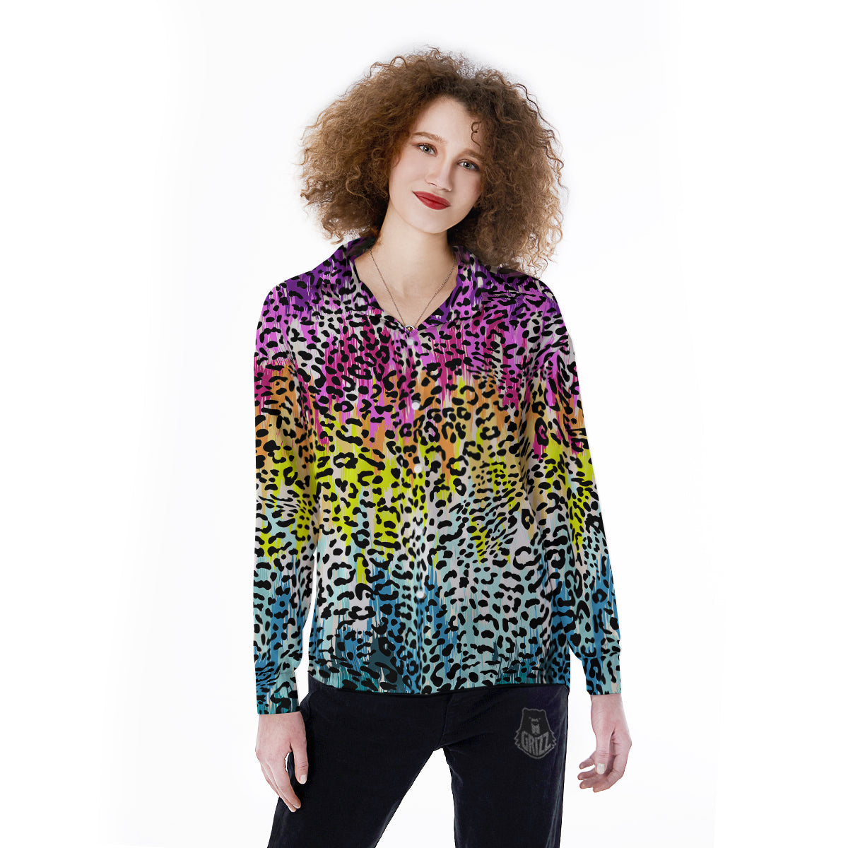 Abstract Vintage Colorful Leopard Print Women's Long Sleeve Shirts-grizzshop