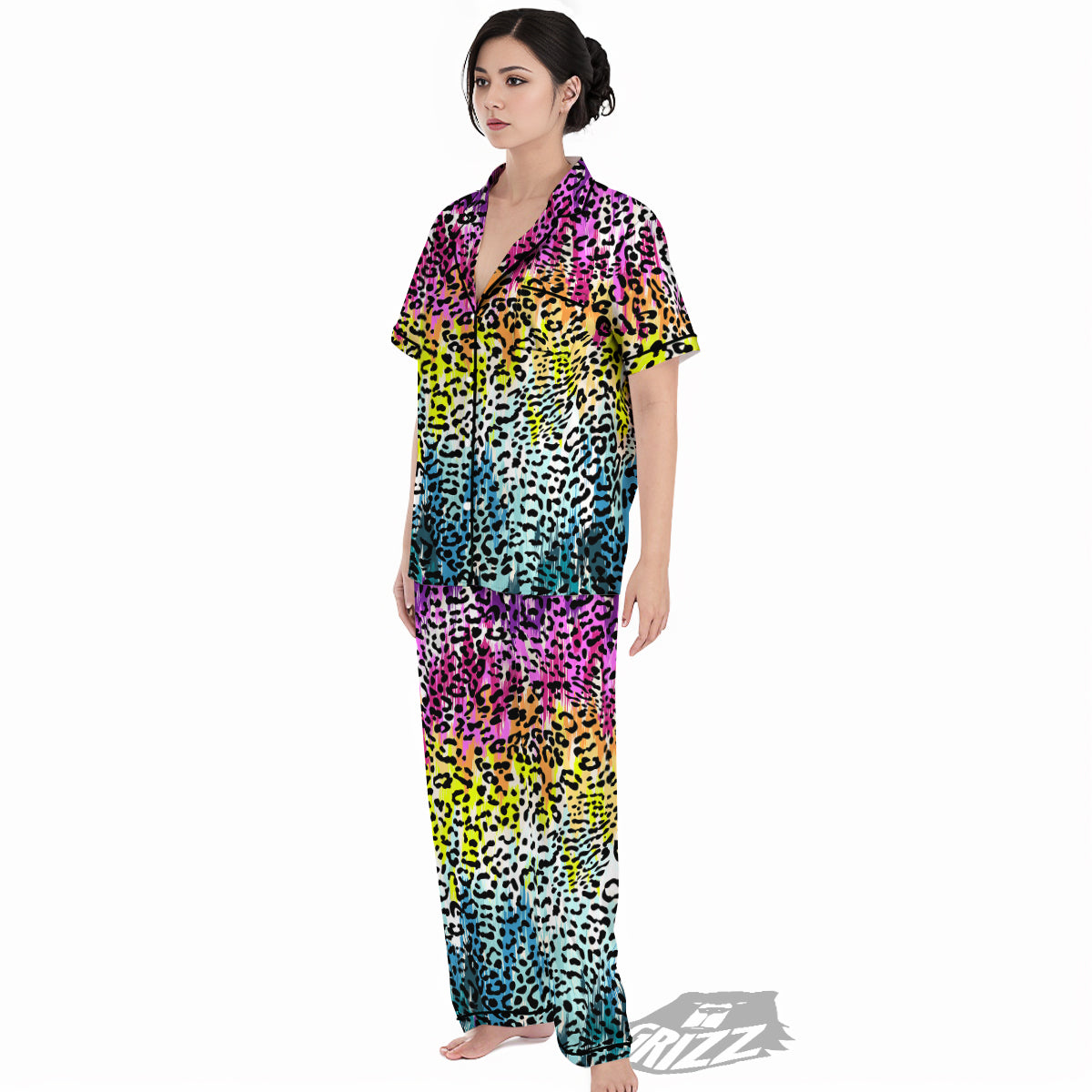 Abstract Vintage Colorful Leopard Print Women's Pajamas Set-grizzshop