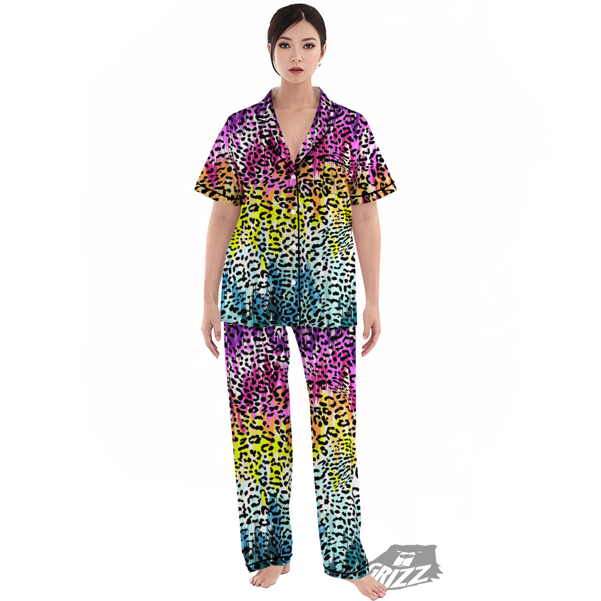 Abstract Vintage Colorful Leopard Print Women's Pajamas Set-grizzshop