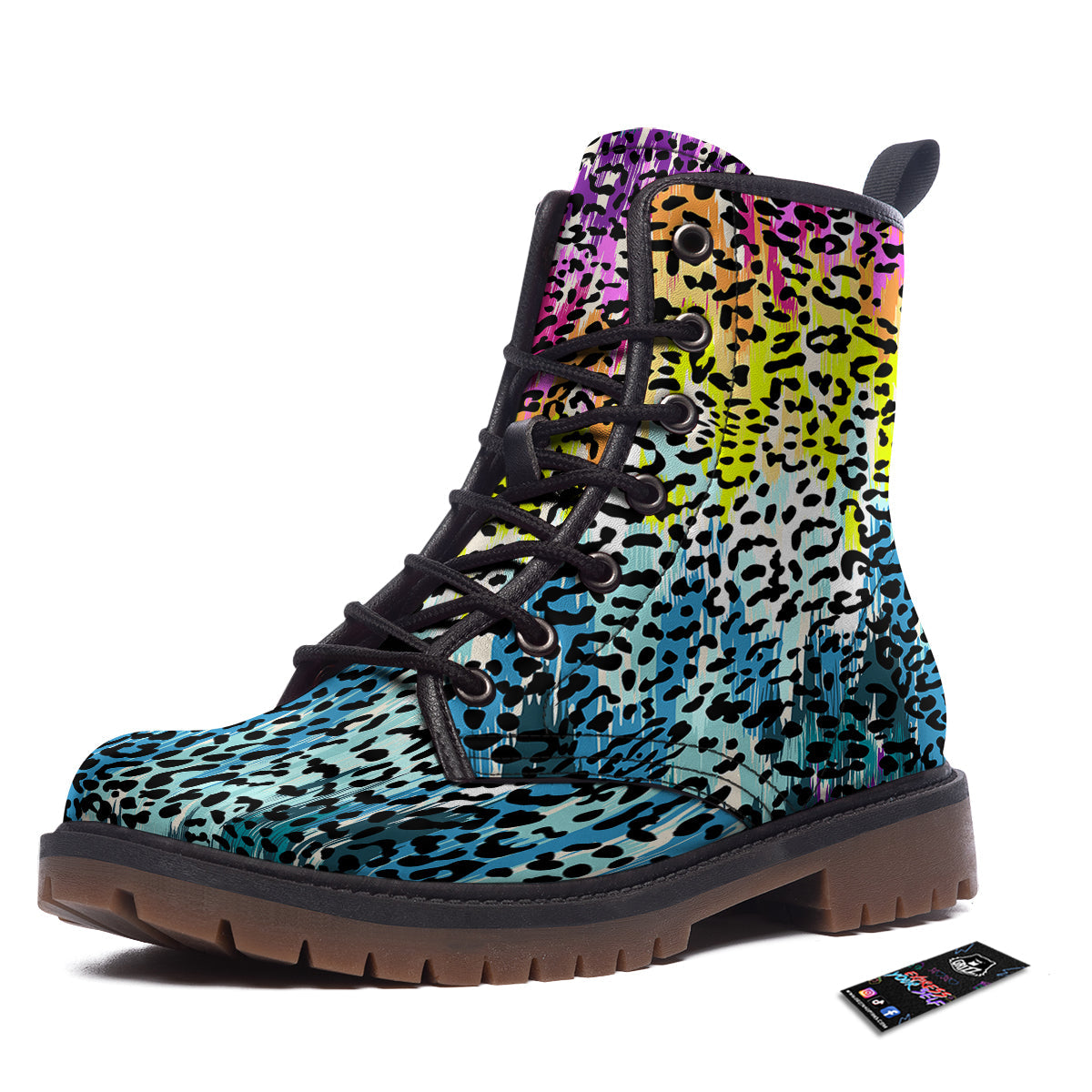 Abstract Vintage Colorful Leopard Print Work Boots-grizzshop