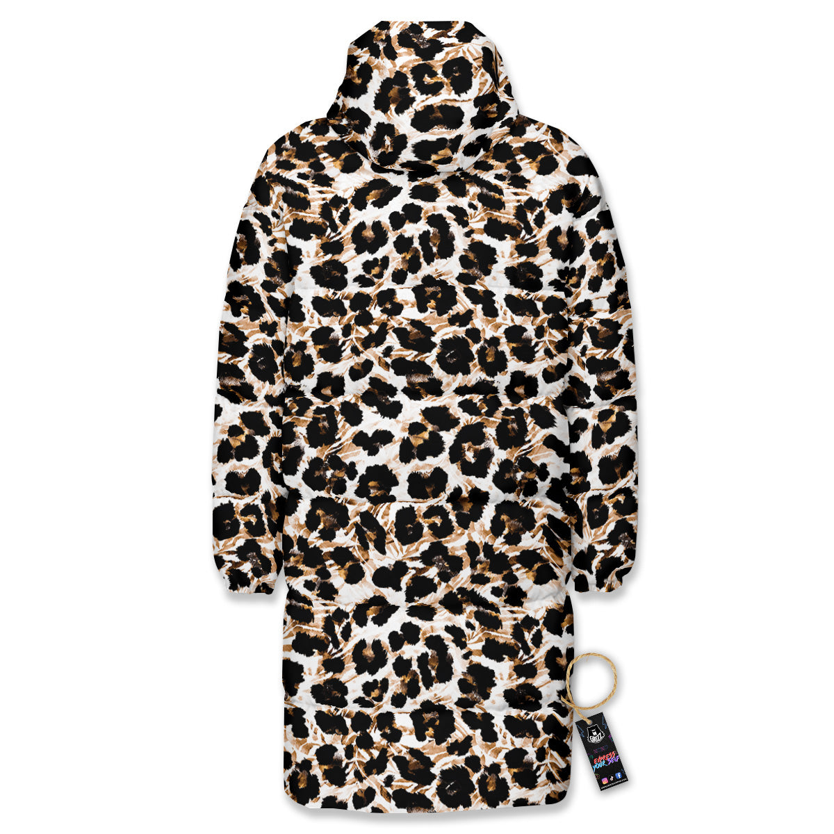 Abstract Watercolor Leopard Print Pattern Long Down Jacket-grizzshop