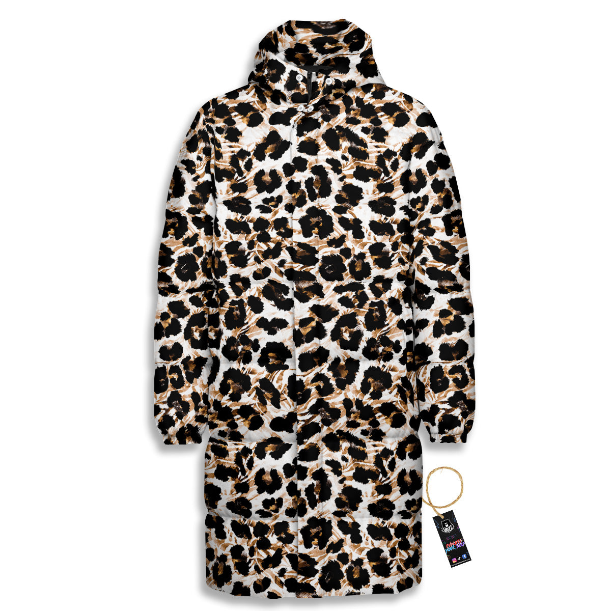 Abstract Watercolor Leopard Print Pattern Long Down Jacket-grizzshop