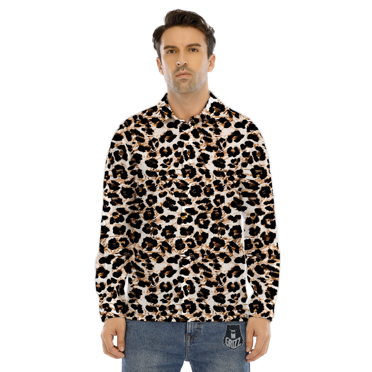 Abstract Watercolor Leopard Print Pattern Men's Dress Shirts-grizzshop