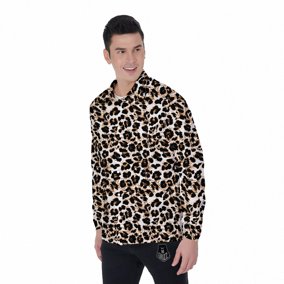 Abstract Watercolor Leopard Print Pattern Men's Long Sleeve Shirts-grizzshop