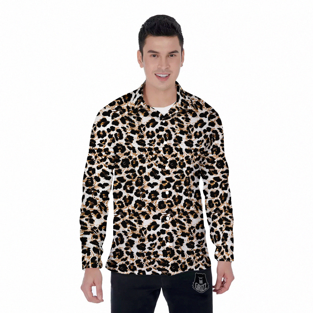 Abstract Watercolor Leopard Print Pattern Men's Long Sleeve Shirts-grizzshop