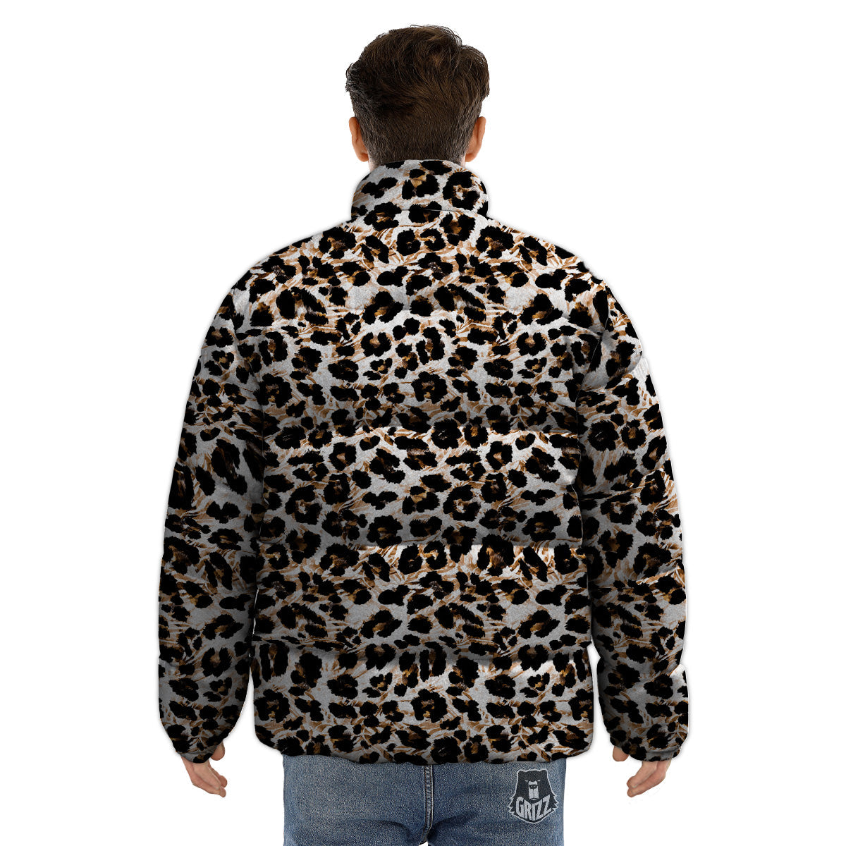 Abstract Watercolor Leopard Print Pattern Puffer Jacket-grizzshop
