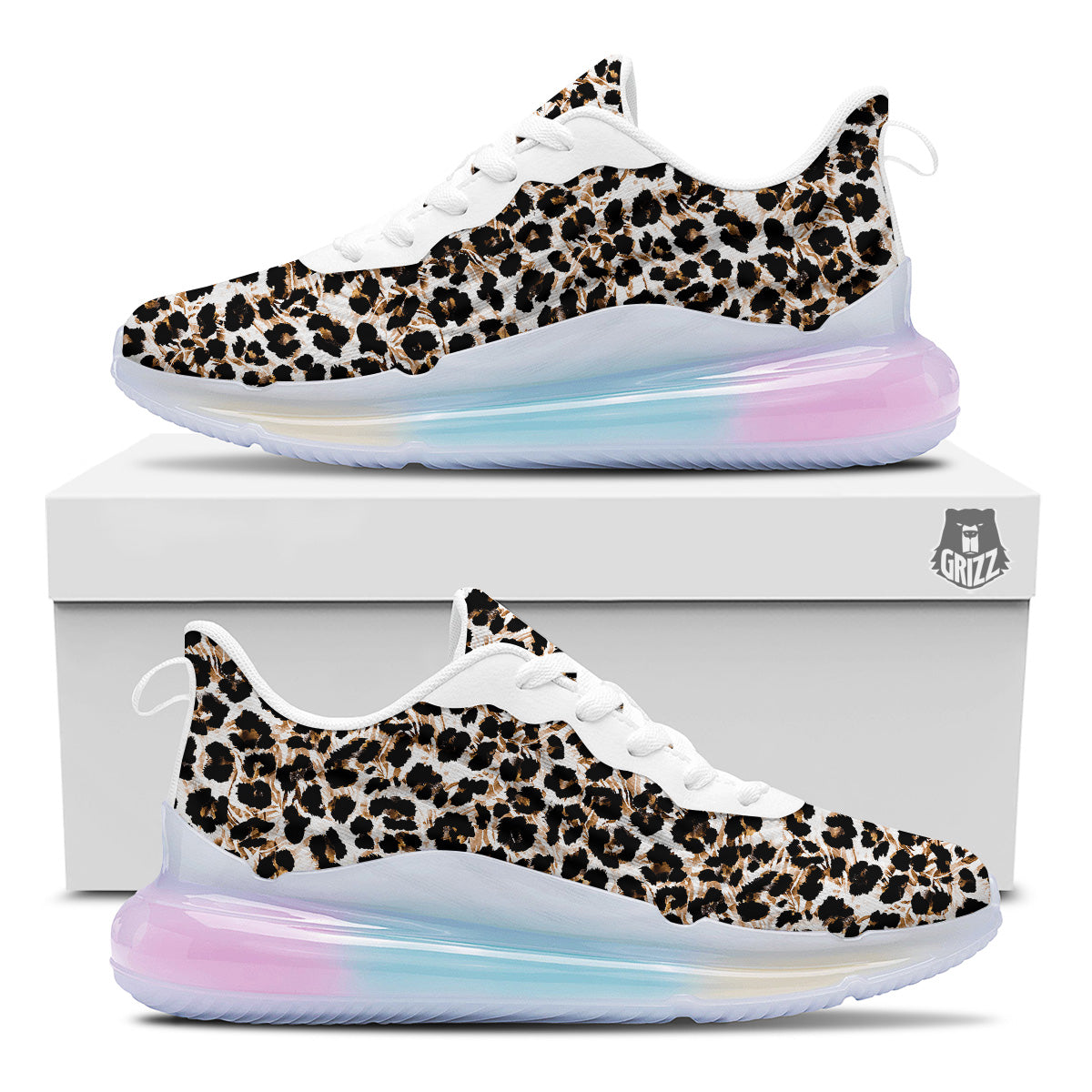 Abstract Watercolor Leopard Print Pattern Running Sneakers-grizzshop