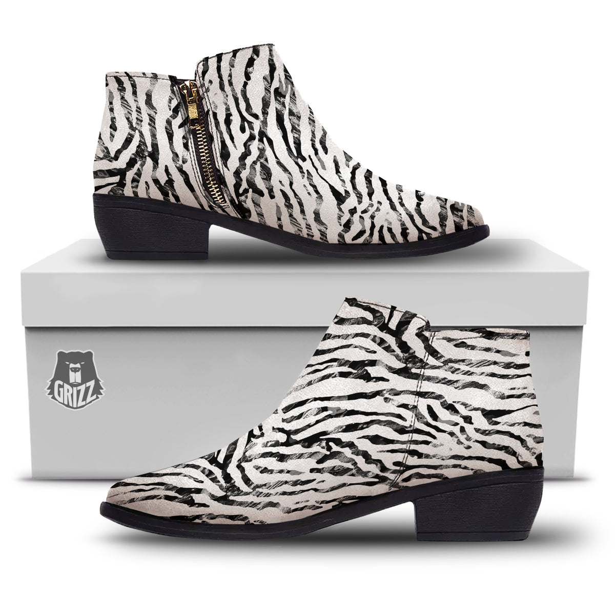 Abstract Watercolor Tie Dye Zebra Print Ankle Boots-grizzshop