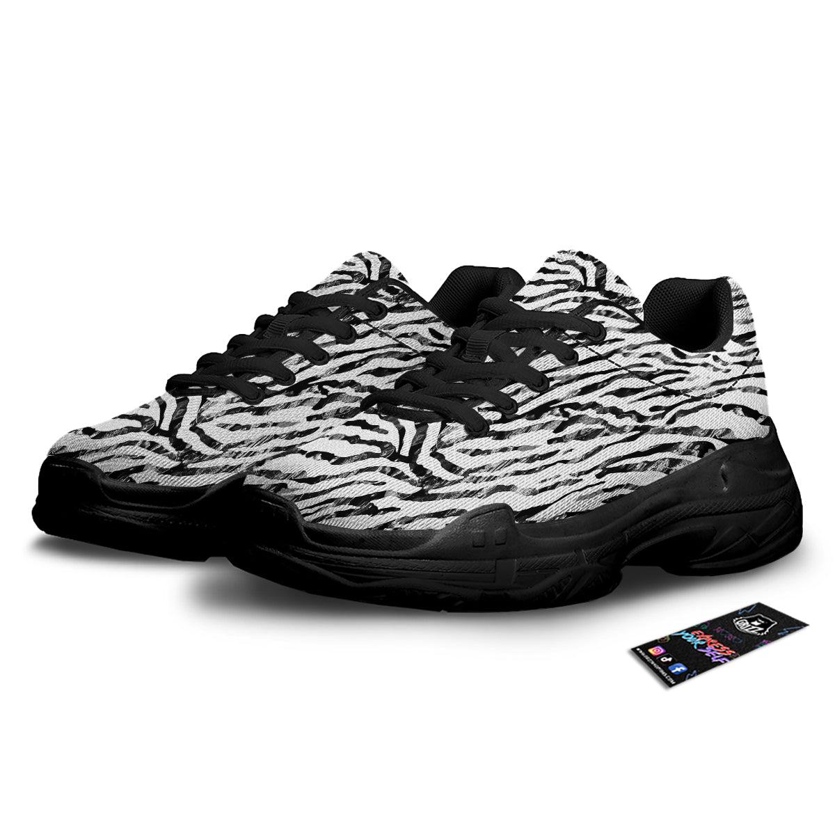Abstract Watercolor Tie Dye Zebra Print Black Chunky Shoes-grizzshop
