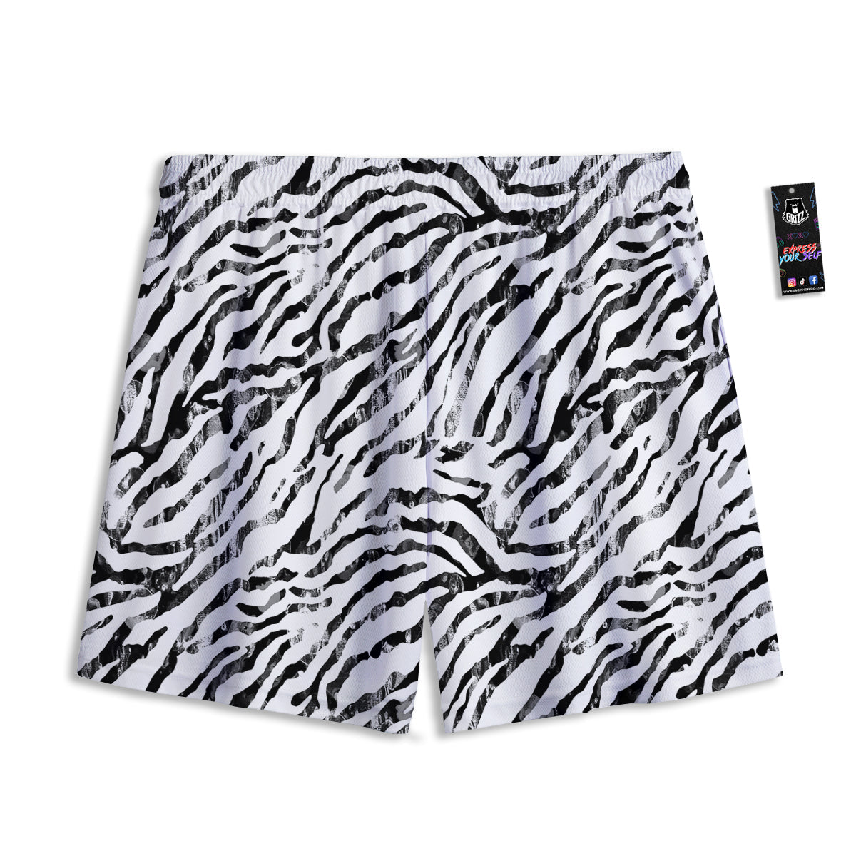 Beige Plaid And Grey Print Pattern Mesh Shorts