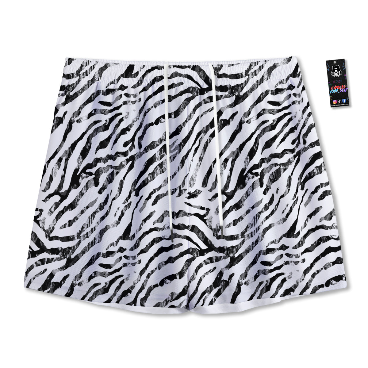 Beige Plaid And Grey Print Pattern Mesh Shorts