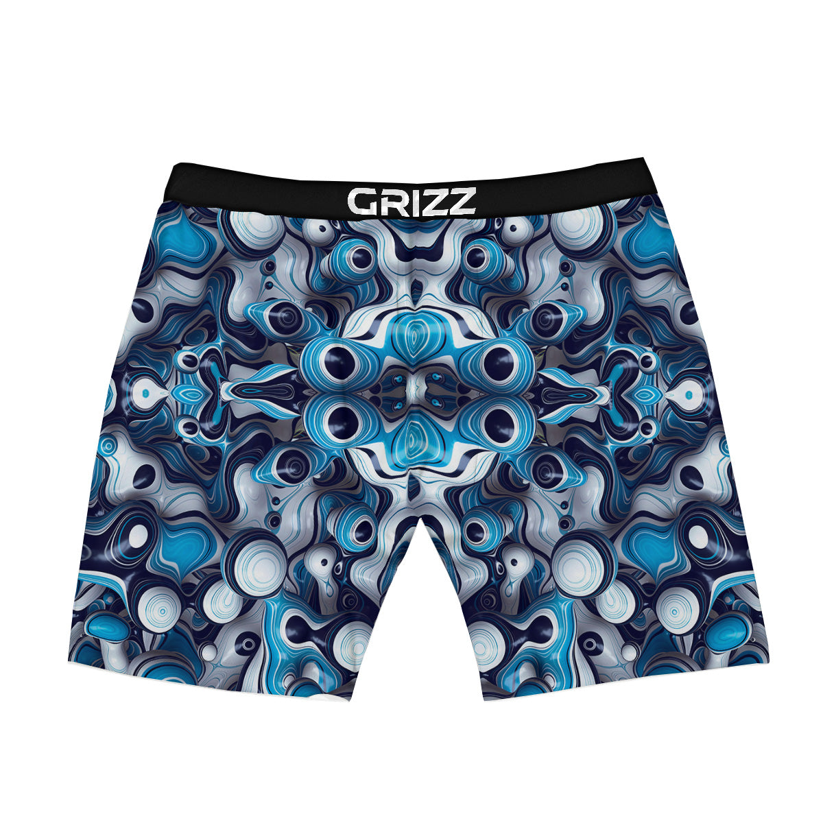 Abstract Wavy Bubbles Blue White Print Pattern Boxer Briefs-grizzshop