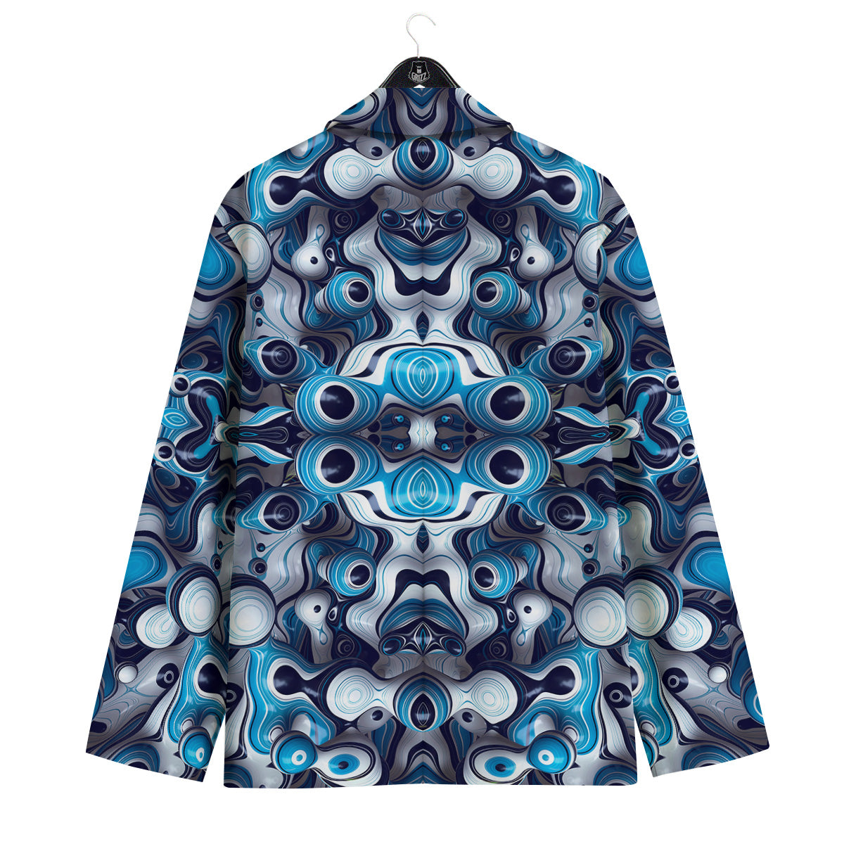 Abstract Wavy Bubbles Blue White Print Pattern Men's Sport Coat-grizzshop