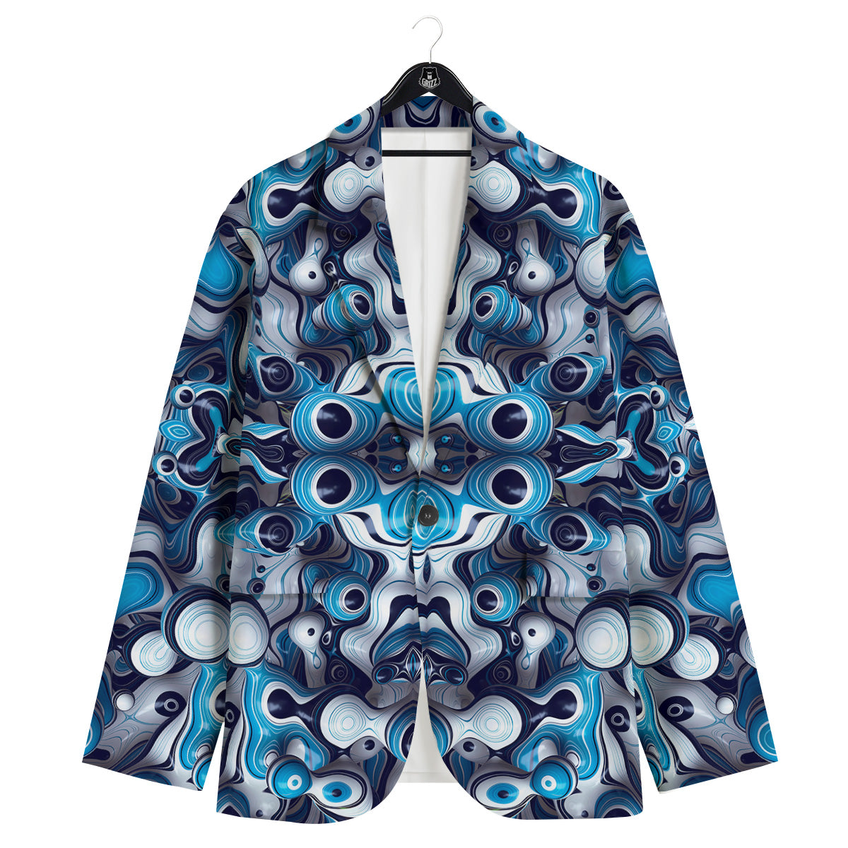 Abstract Wavy Bubbles Blue White Print Pattern Men's Sport Coat-grizzshop