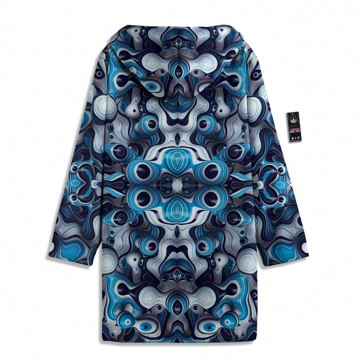 Abstract Wavy Bubbles Blue White Print Pattern Men's Windbreaker Jacket-grizzshop