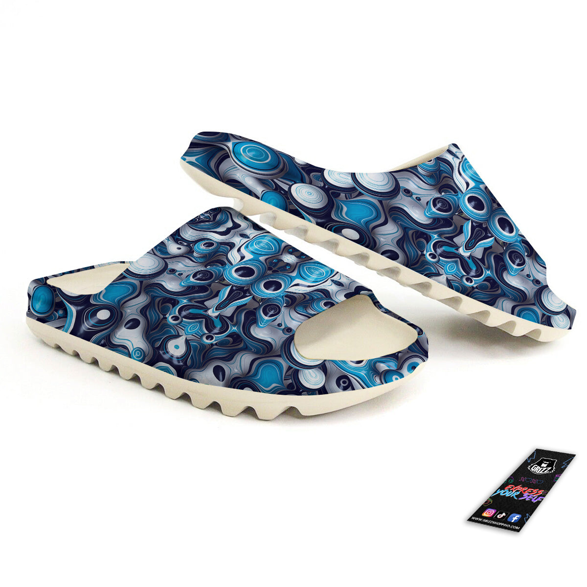 Abstract Wavy Bubbles Blue White Print Pattern Sandals-grizzshop