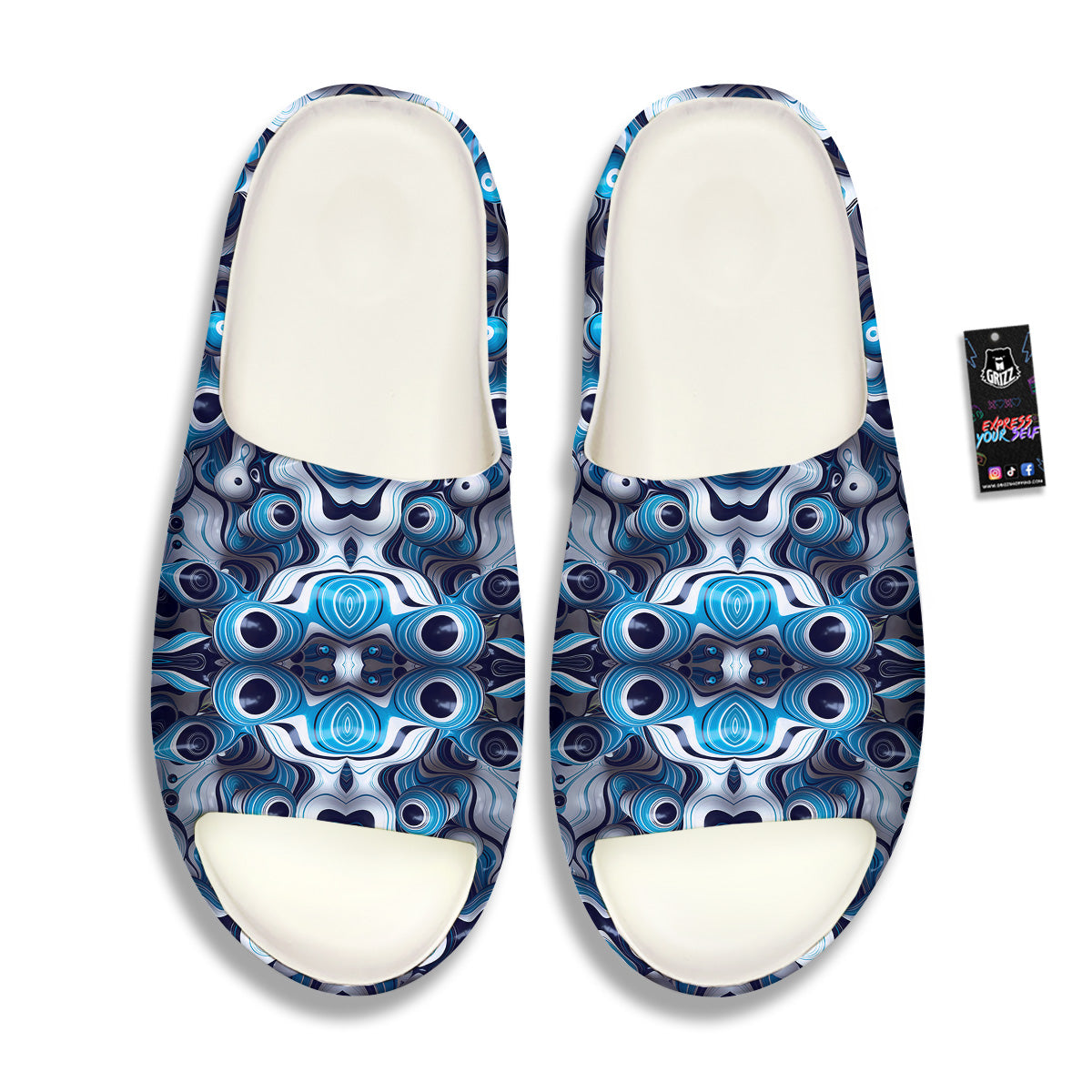 Abstract Wavy Bubbles Blue White Print Pattern Sandals-grizzshop