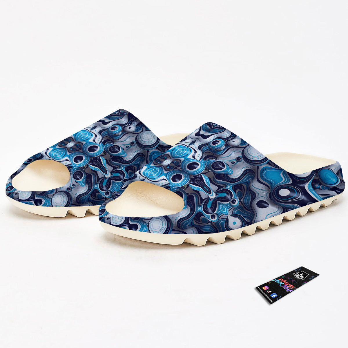 Abstract Wavy Bubbles Blue White Print Pattern Sandals-grizzshop
