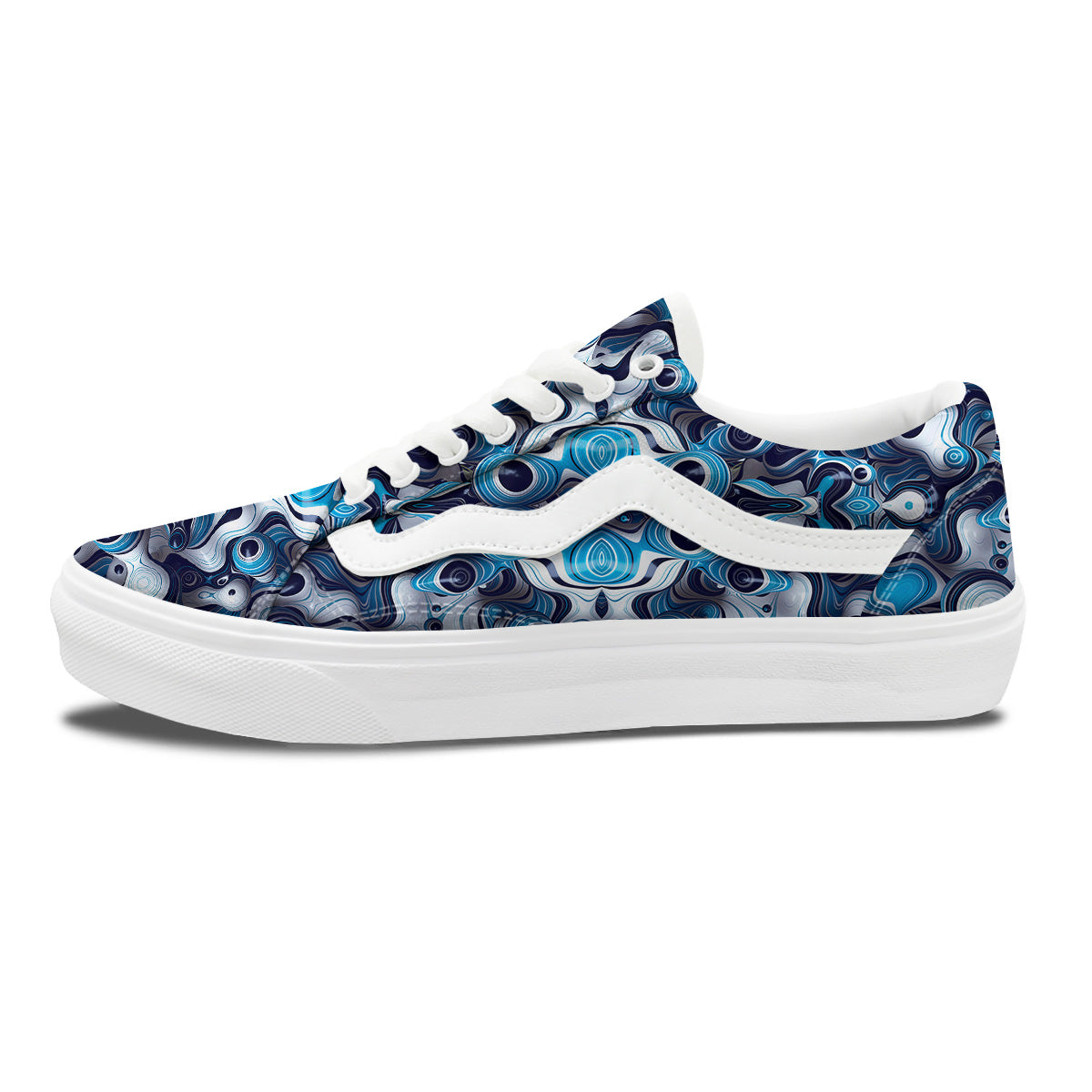 Abstract Wavy Bubbles Blue White Print Pattern Skate Shoes-grizzshop