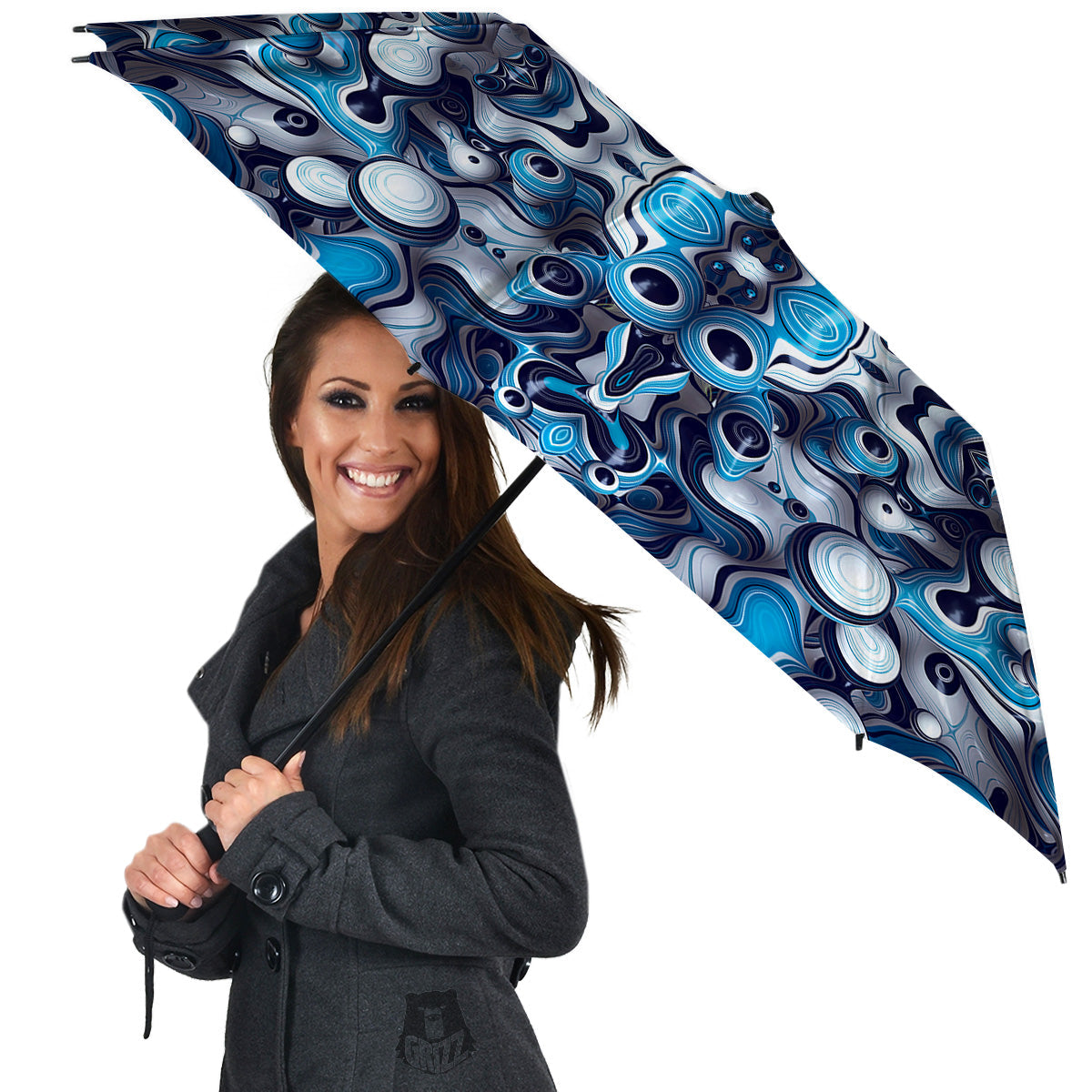 Abstract Wavy Bubbles Blue White Print Pattern Umbrella-grizzshop