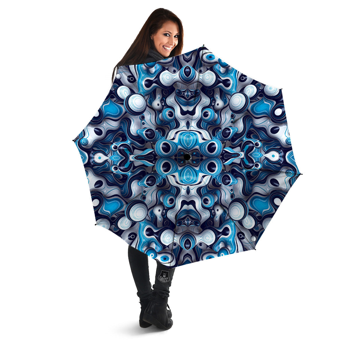 Abstract Wavy Bubbles Blue White Print Pattern Umbrella-grizzshop
