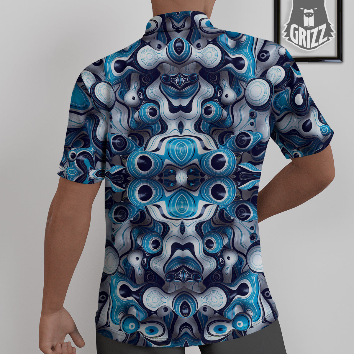 Abstract Wavy Bubbles Blue White Print Pattern Untucked Shirts-grizzshop