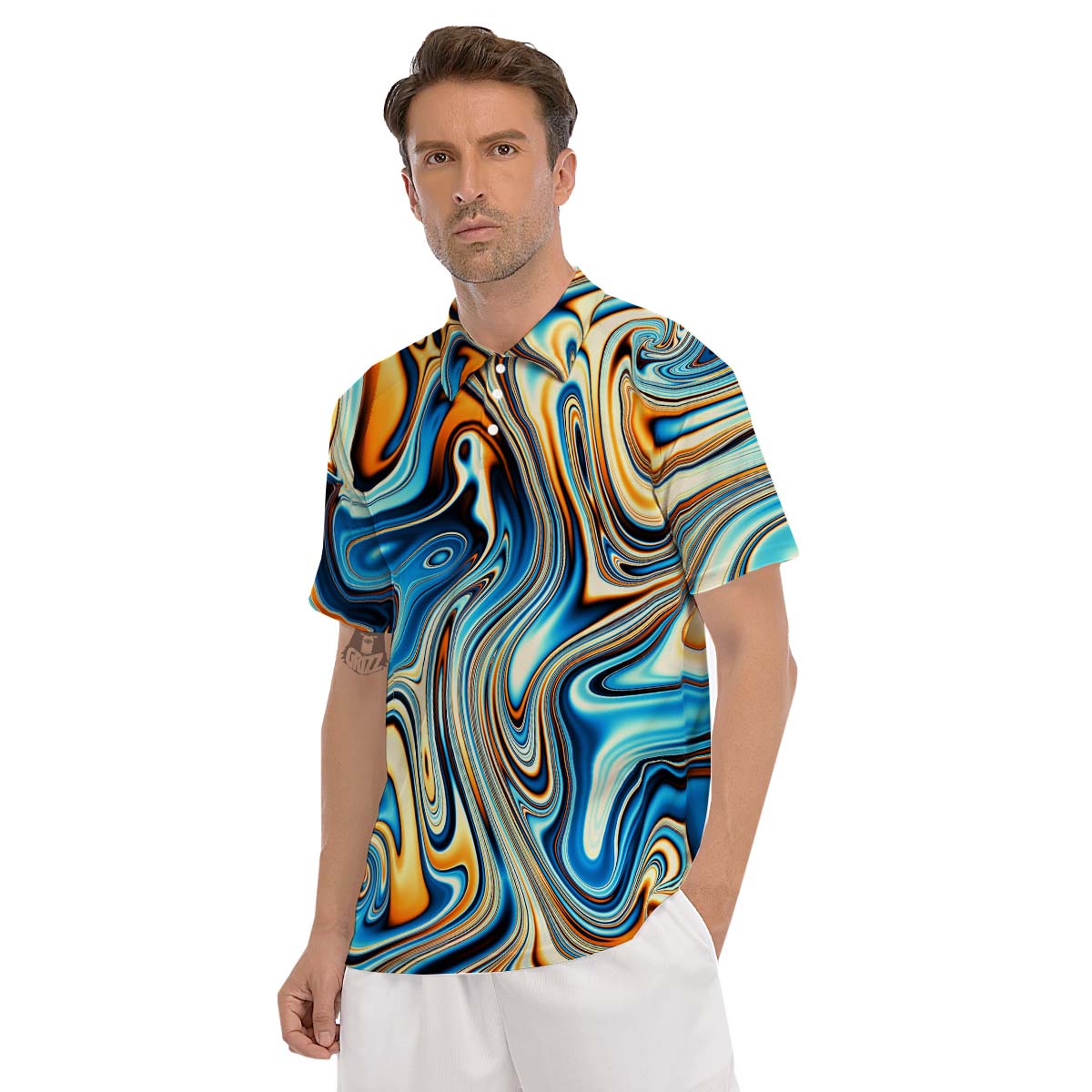 Abstract Wavy Psychedelic Men's Golf Shirts-grizzshop