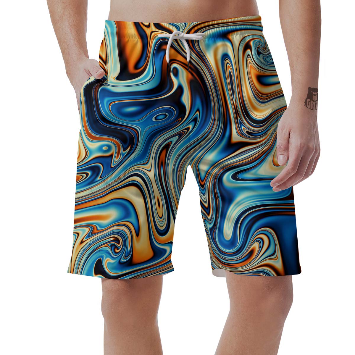 Abstract Wavy Psychedelic Men's Shorts-grizzshop