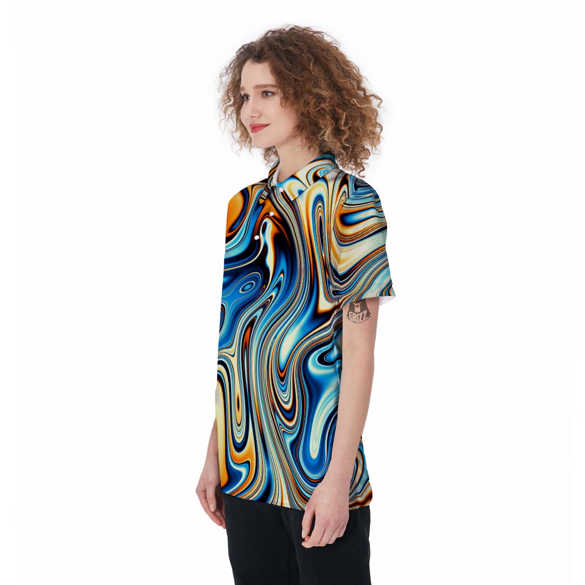 Abstract Wavy Psychedelic Women's Golf Shirts-grizzshop