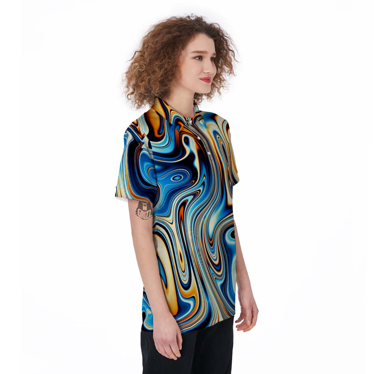 Abstract Wavy Psychedelic Women's Golf Shirts-grizzshop