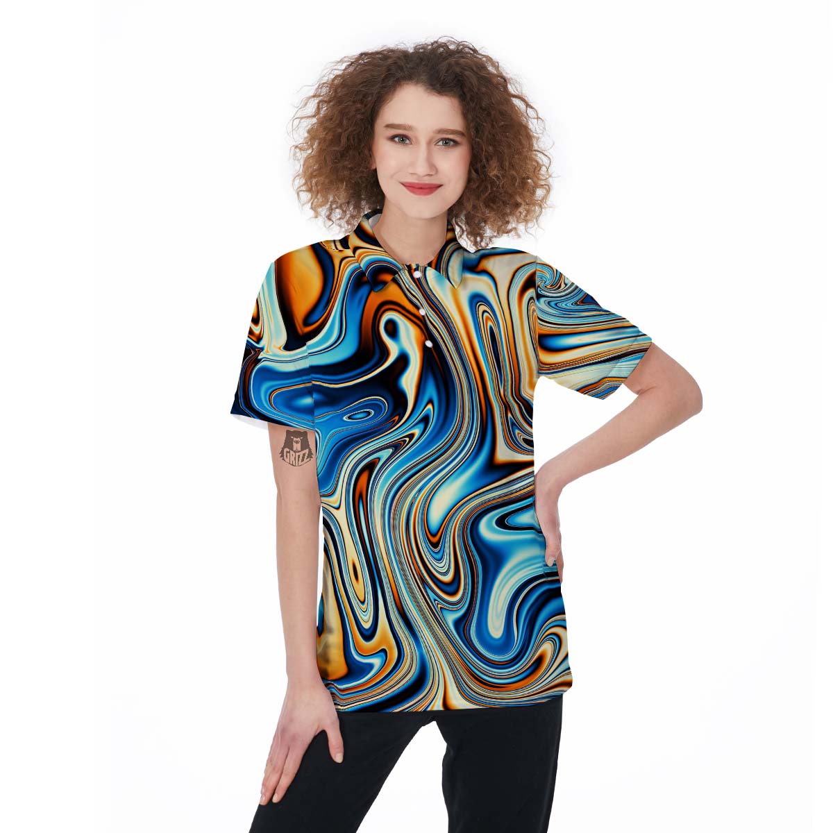 Abstract Wavy Psychedelic Women's Golf Shirts-grizzshop