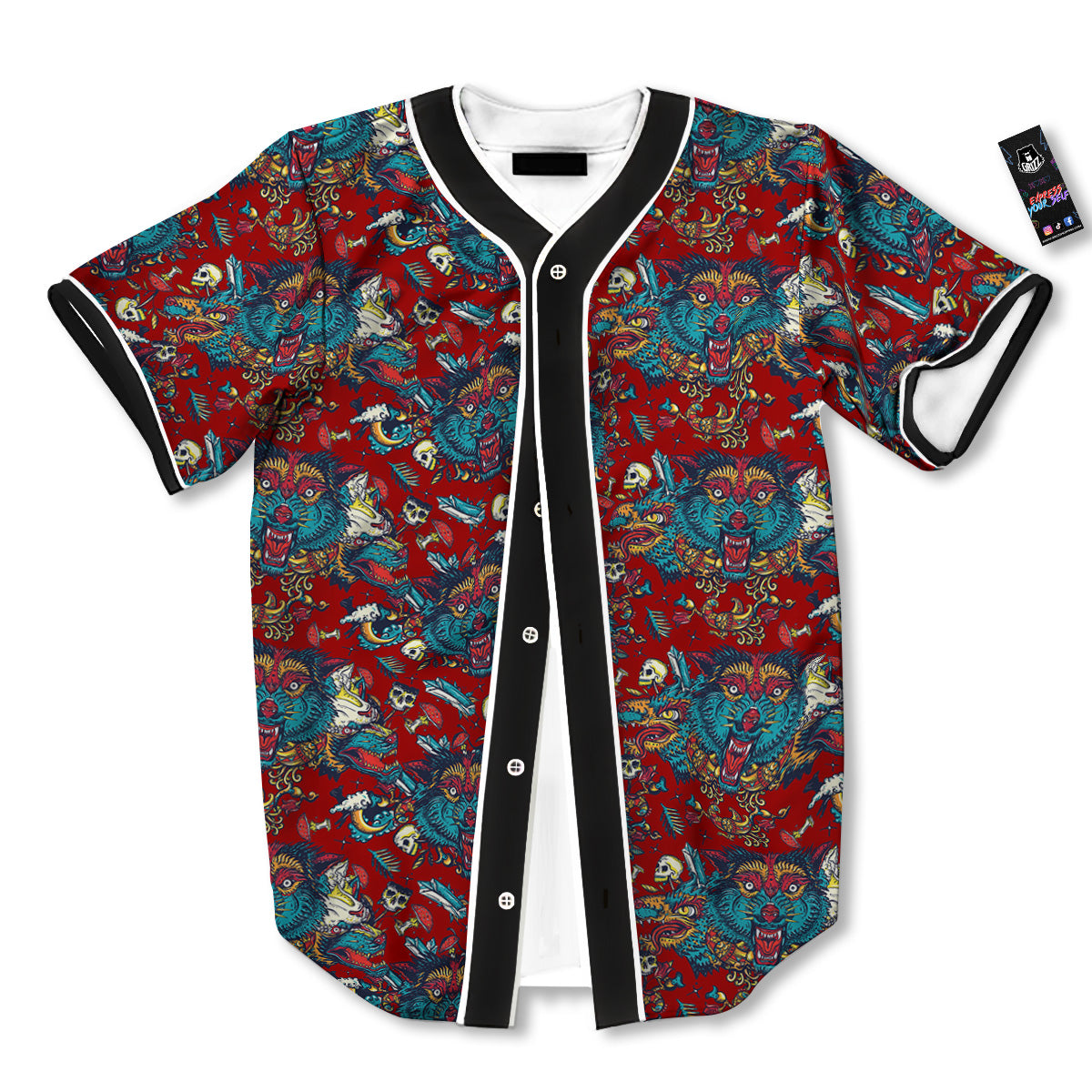 Abstract Wolf Fairy Tale Tattoo Print Pattern Baseball Jersey-grizzshop