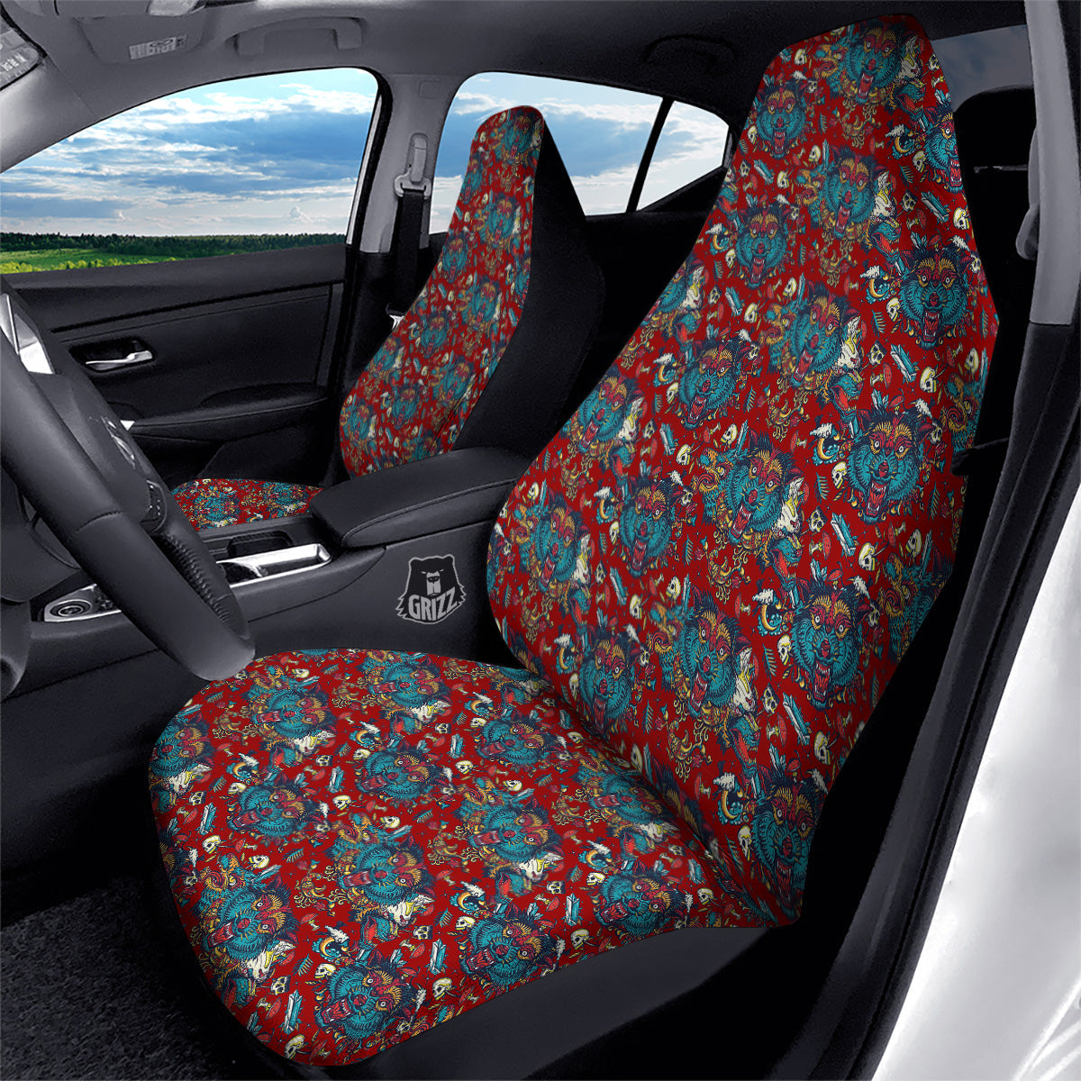 Abstract Wolf Fairy Tale Tattoo Print Pattern Car Seat Covers-grizzshop