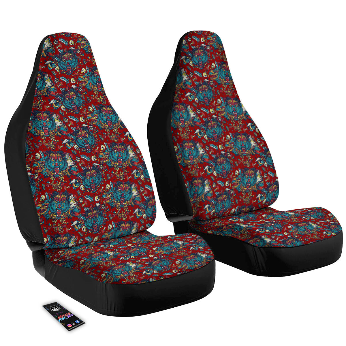 Abstract Wolf Fairy Tale Tattoo Print Pattern Car Seat Covers-grizzshop