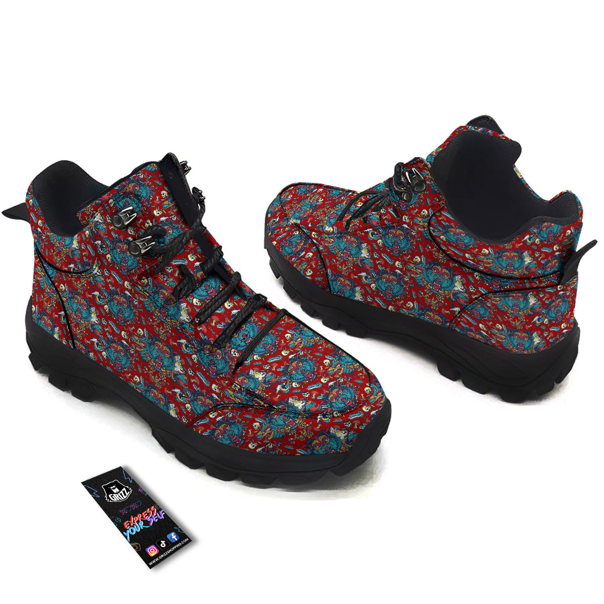 Abstract Wolf Fairy Tale Tattoo Print Pattern Hiking Shoes-grizzshop