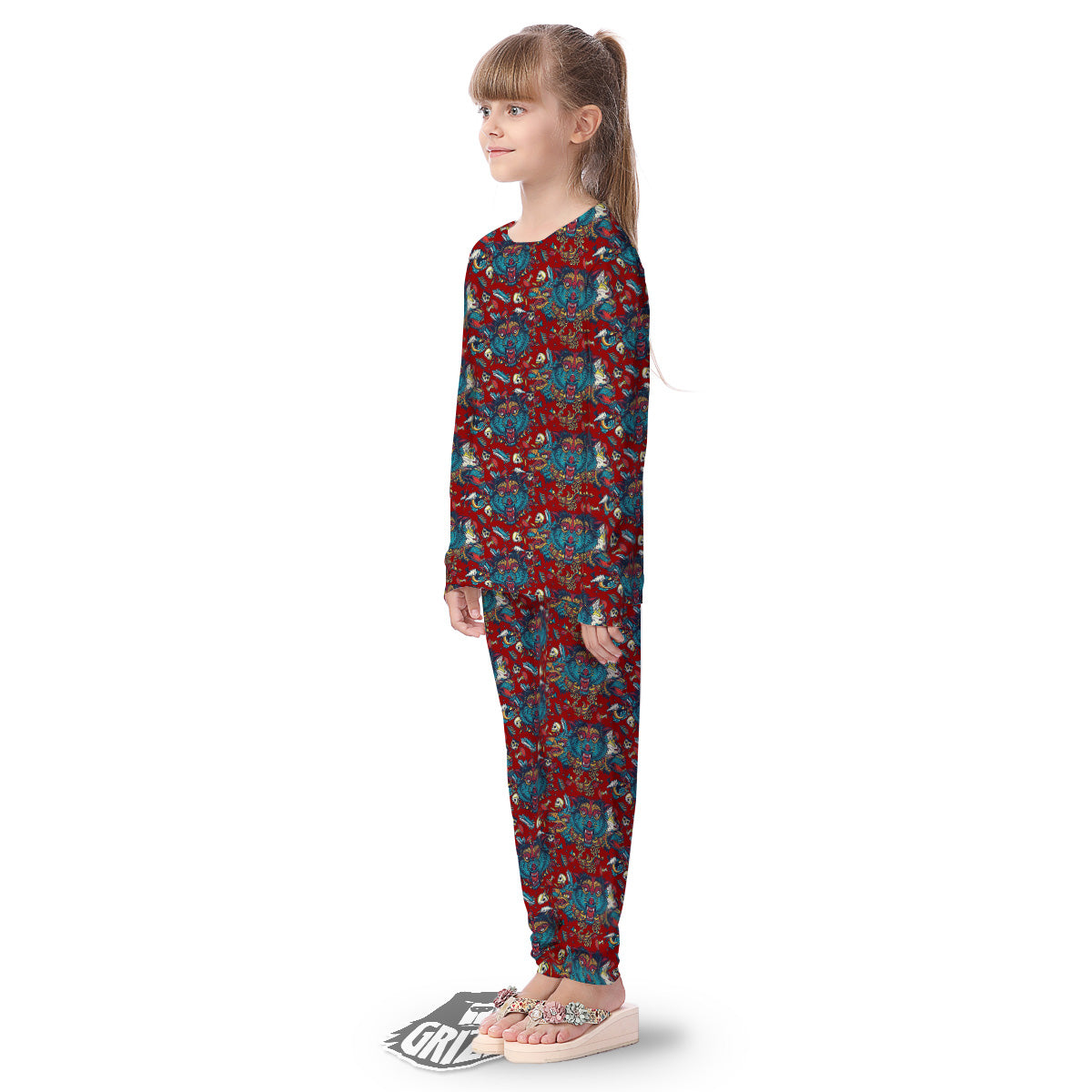 Abstract Wolf Fairy Tale Tattoo Print Pattern Kid's Pajamas-grizzshop